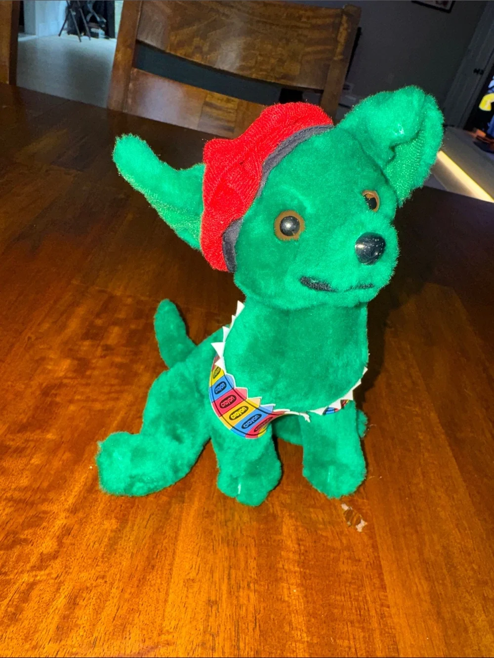 Nanco 2000 Chihuahua Green Dog Plush Red Beret, Crayon Vest